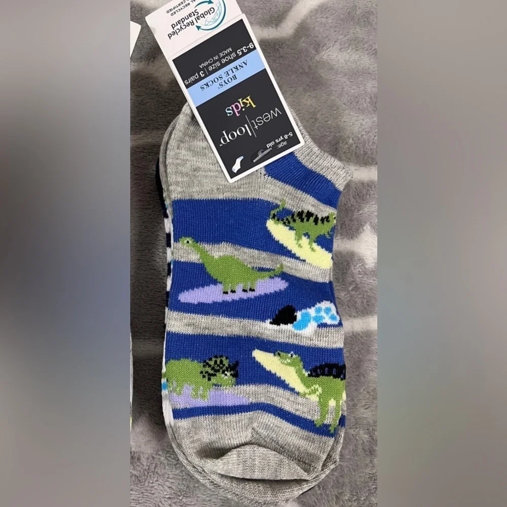 3 Pairs Boys Ankle Socks Age 5-8 Years Old Shoe Size 9-3.5